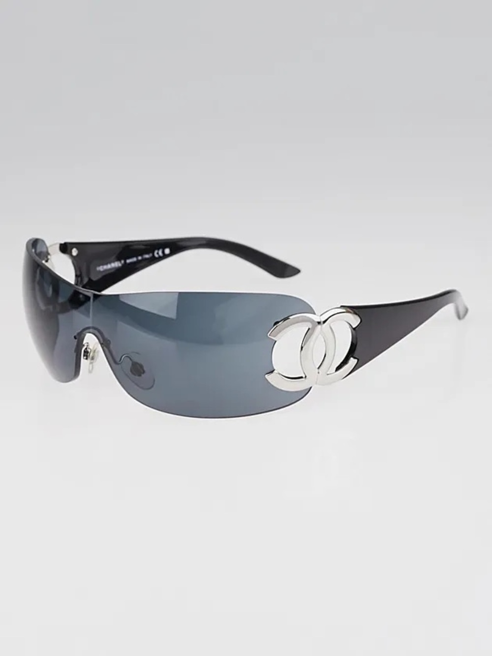 💯 Authentic Chanel Black Shield Sunglasses with Silver CC Logo